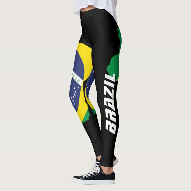 Leggings Brasil Mapa las letras blancas de la bandera brasi (Izquierda)