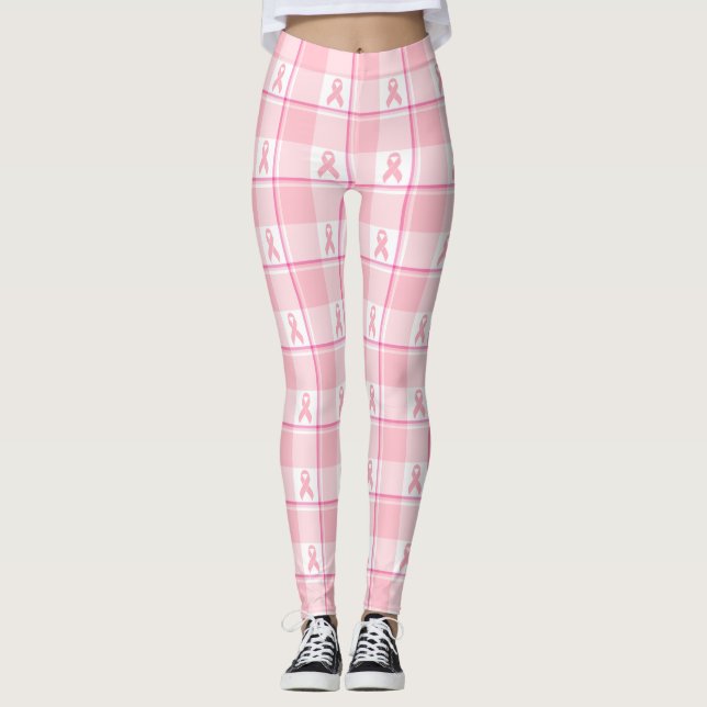 Leggings Breast Cancer Awareness Plaid Pink Ribbon (Anverso)