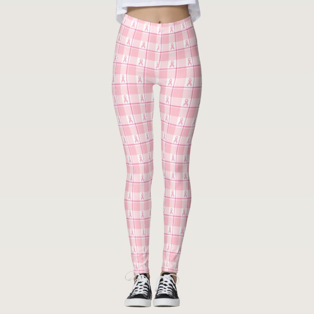 Leggings Breast Cancer Awareness Plaid Pink Ribbon (Anverso)