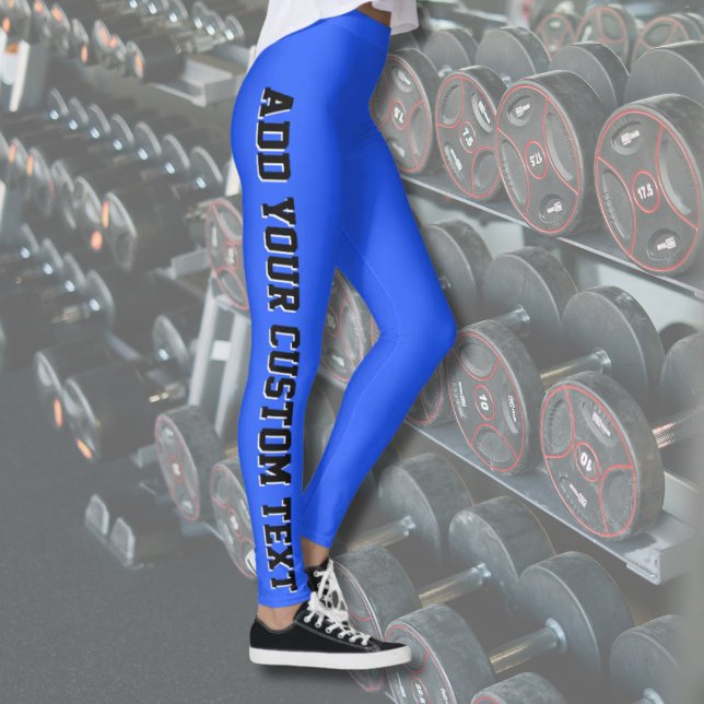 Leggings Bright Blue Bold Personalized Custom Text Vertical (Subido por el creador)
