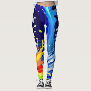 Leggings Bright Bold Rainbow Paint Splatter Asimetrical
