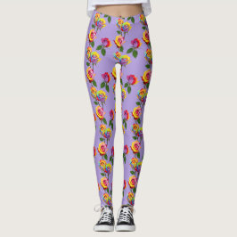 Leggings Bright Multicolored Roses In Rainbow Shades 
