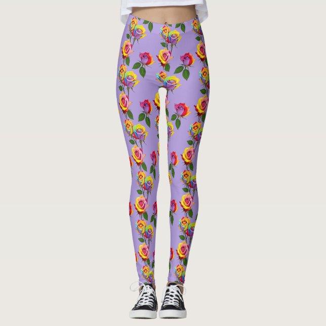Leggings Bright Multicolored Roses In Rainbow Shades  (Anverso)