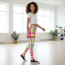 Leggings Bright Rainbow Plaid Checkered Pattern 