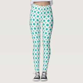Leggings Bright Turquoise and White Ogee Geometric