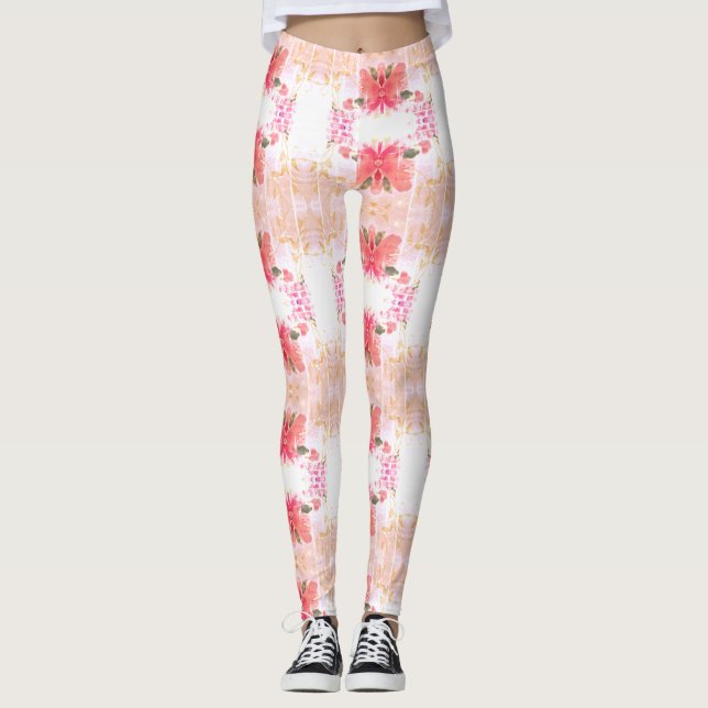 Leggings Brillante florido de coral (Anverso)