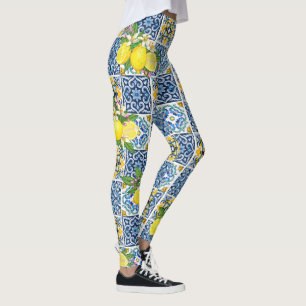 Leggings Brillante Mediterráneo Sicilia Tiles Citrus Lemons
