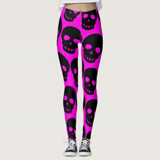 Leggings Brillante Neon Hot Pink Gótico Gran Skulls de impr