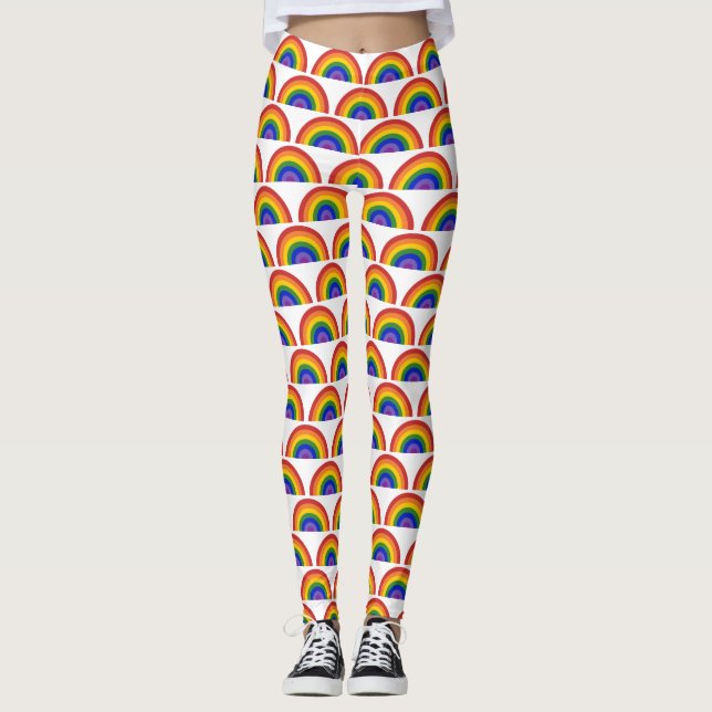 Leggings Brillante patrón arcoiris en el orgullo LGBTQ blan (Anverso)
