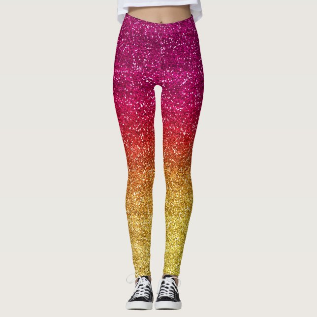 Leggings Brillante rosa oscuro y gradiente amarillo Glitter (Anverso)