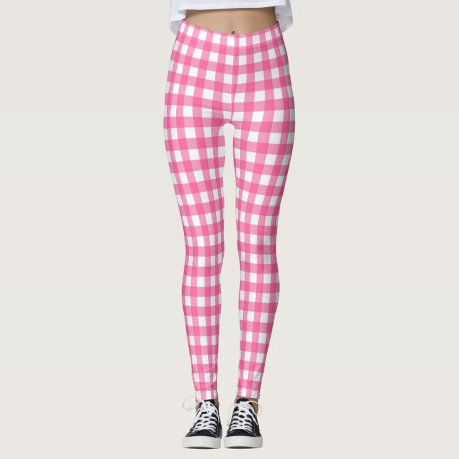 Leggings Brillante rosa y blanco Gingham (Anverso)