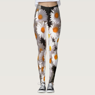 Leggings Brillantes Daisises Blancos Sobre El Arte Floral N