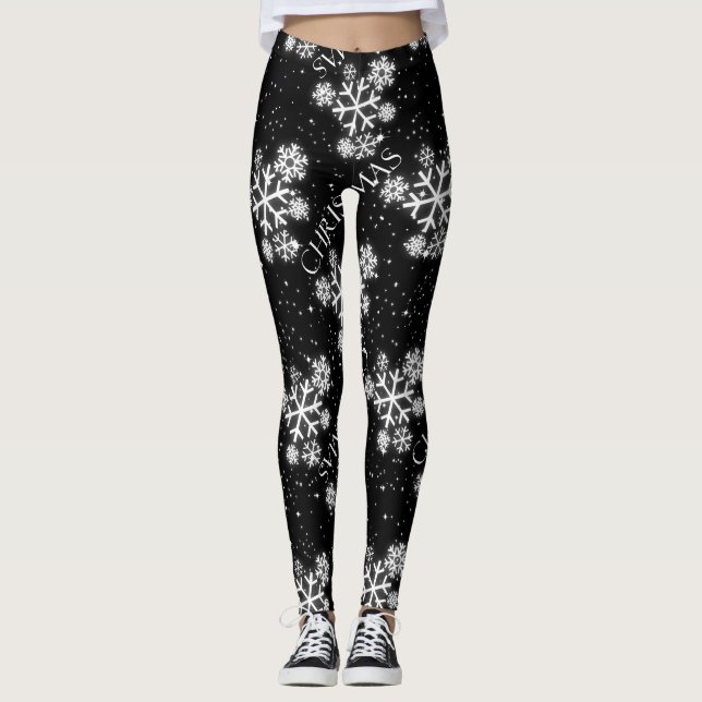 Leggings Brillantes de nieve con Navidades gráficos en NEGR (Anverso)