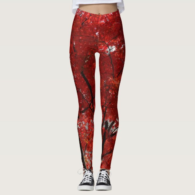 Leggings Brillantes hojas rojas de otoño (Anverso)