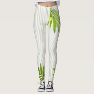 Leggings Brillantes hojas verdes sobre un fondo blanco prís