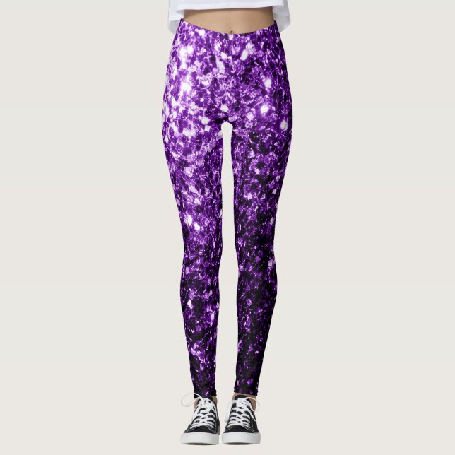 Leggings Brillantes purpurinas de color morado oscuro (Anverso)