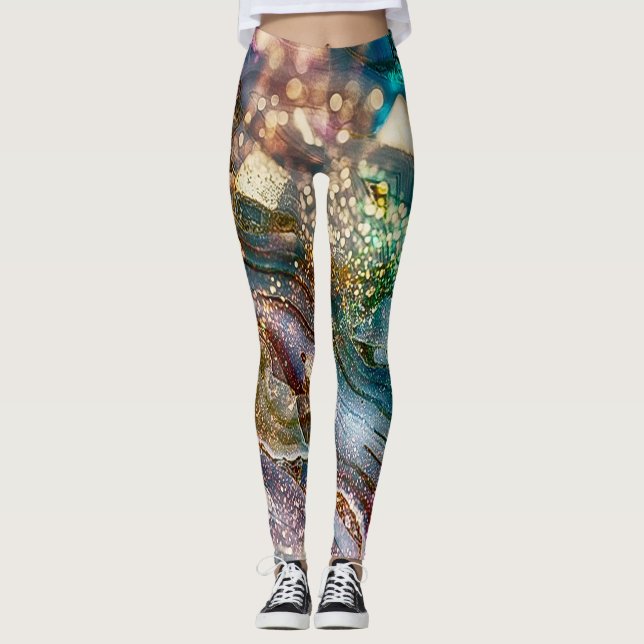 Leggings Brillo abstracto y mármol rosa y azul (Anverso)