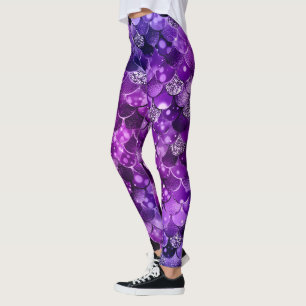 Leggings Brillo del Océano Patrón de Escamas de Pescado Col
