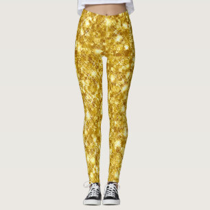 Leggings Brillo Glam Metalizado Dorado con Chispas Metálica