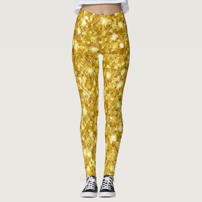 Leggings Brillo Glam Metalizado Dorado con Chispas Metálica (Anverso)