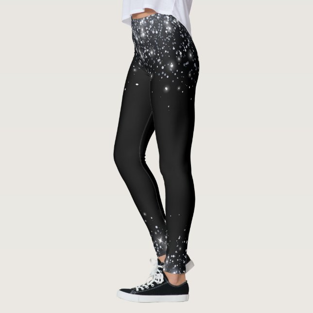 Leggings  Brillo Negro y Plateado Moderno (Izquierda)