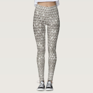 Leggings Brillo Única Plata Metal Brillante Glam Metalizado