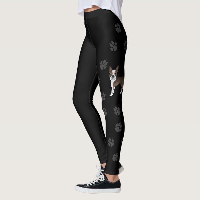 Leggings Brindle Boston Terrier Cute Cartog Perro & Paws (Izquierda)