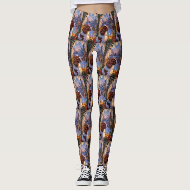 Leggings Brittany Spaniel con Luces de Navidad Fiesta  (Anverso)