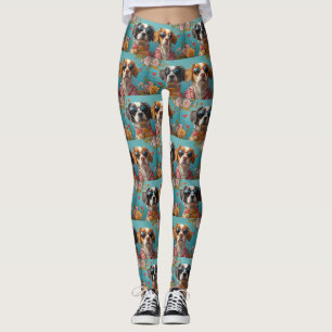 Leggings Brittany Spaniel con rosas del corazón Día de San
