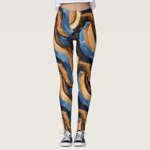 Leggings Brochas de broche de abstracto de curry en azul y 