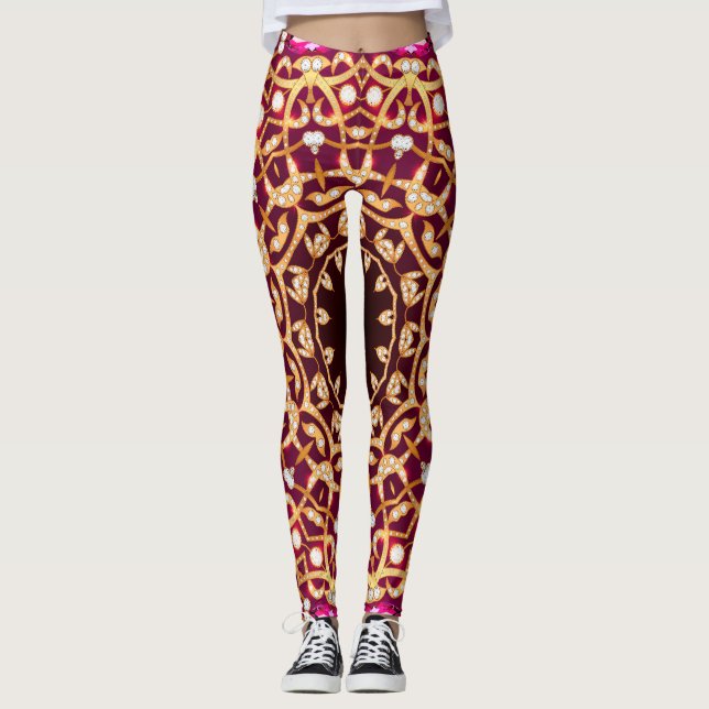 Leggings Broche Mandala, fondo geométrico vintage. (Anverso)