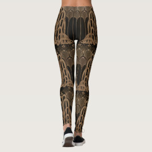 Leggings Bronce, negro, art decó, art nouveau, floral, pat