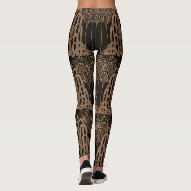Leggings Bronce, negro, art decó, art nouveau, floral, patr (Reverso)