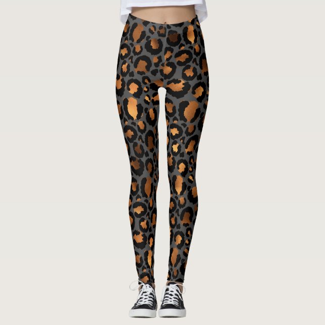 Leggings Bronce y leopardo negro, huella animal de chita (Anverso)