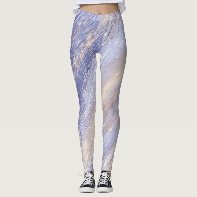 Leggings Brotes de pintura azul y beige desordenados (Anverso)