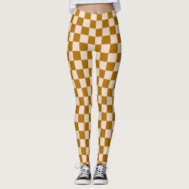 Leggings Brown and beige checkerboard pattern