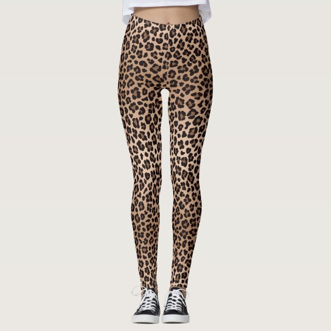 Leggings Brown Beige Safari Wild Cat Skin Leopard Pattern (Anverso)