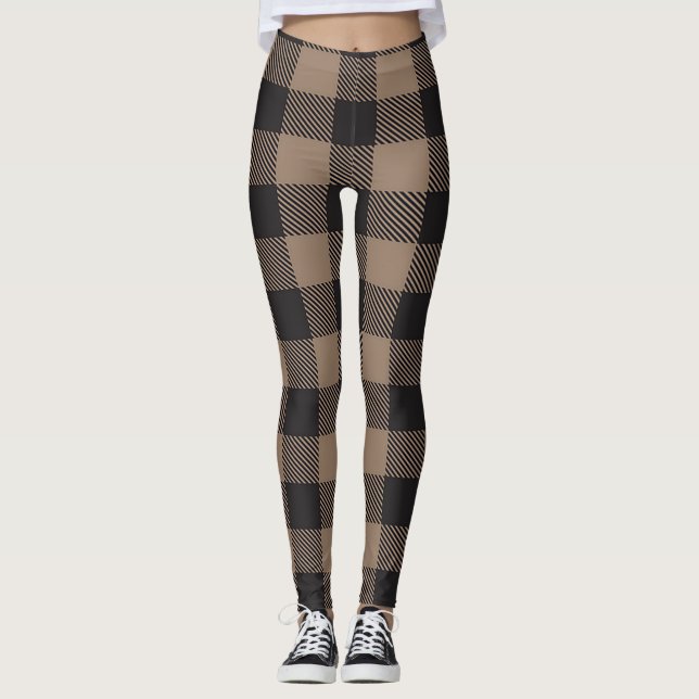 Leggings Brown Black Gingham Buffalo Plaid Farmhouse (Anverso)