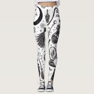 Leggings Bruja Mágica Caprichosa Wicca Pagana Blanco y Negr