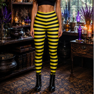 Leggings Bruja Malvada Amarillo y Negro Rayado Halloween