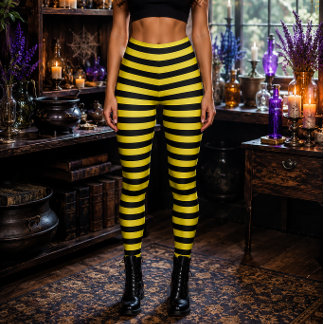 Leggings Bruja Malvada Amarillo y Negro Rayado Halloween