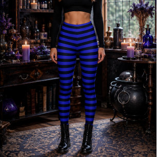 Leggings Bruja Malvada Azul y Negro a Rayas de Halloween