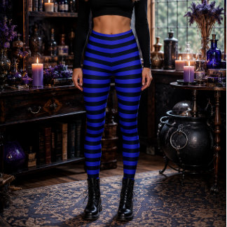 Leggings Bruja Malvada Azul y Negro a Rayas de Halloween