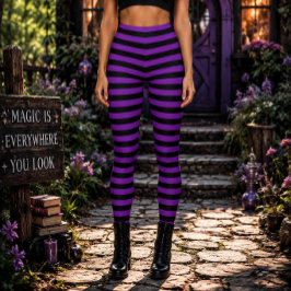 Leggings Bruja Malvada Morado y Negro Rayado Halloween