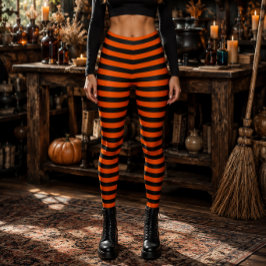 Leggings Bruja Malvada Naranja y Negro Halloween a Rayas