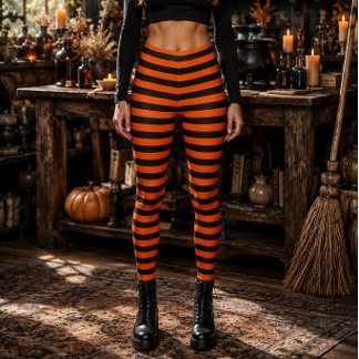 Leggings Bruja Malvada Naranja y Negro Halloween a Rayas