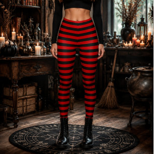 Leggings Bruja Malvada Rayas Rojas y Negras Halloween