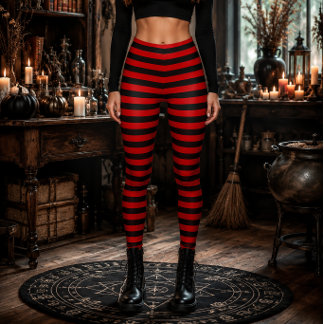 Leggings Bruja Malvada Rayas Rojas y Negras Halloween
