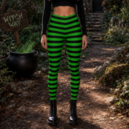 Leggings Bruja Malvada Verde y Rayas Negras de Halloween