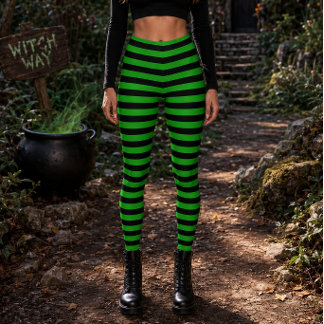 Leggings Bruja Malvada Verde y Rayas Negras de Halloween